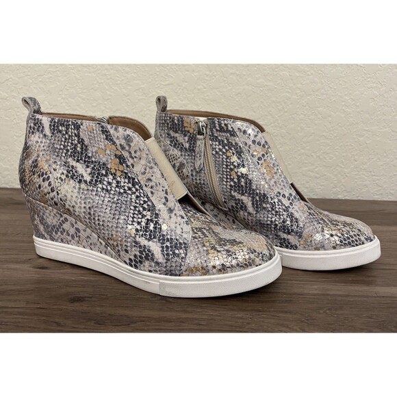 Linea Paolo Snakeskin Platform Wedge, Felicia III, Metallic Detail Bootie, Sz 9 - Picture 1 of 12